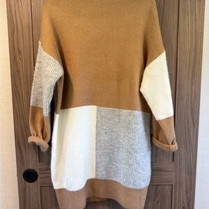 Colorblock Sweater dress in Tan, Gray, and Cream